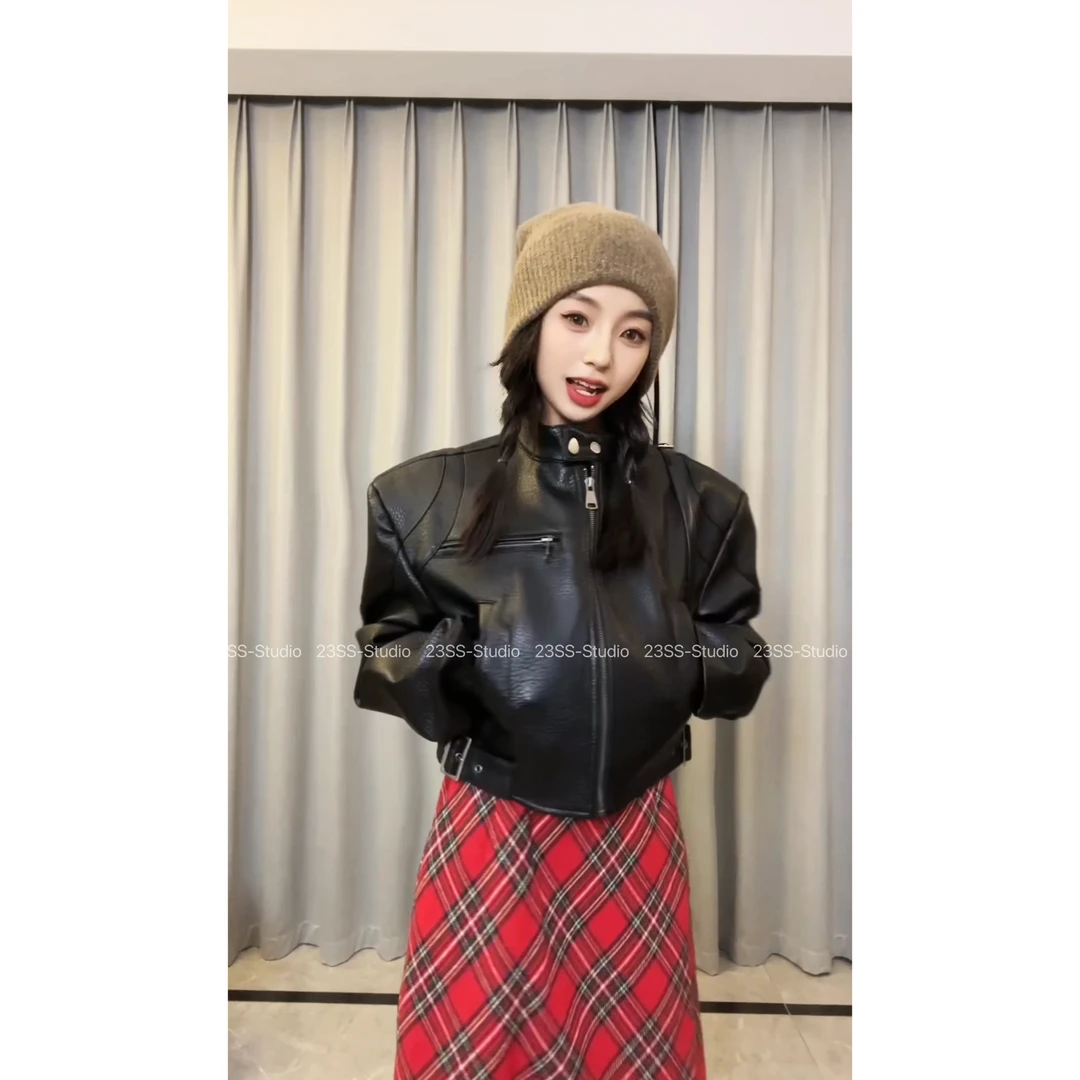 【娇娇私服订制】秋冬新款短款休闲百搭立领哑光夹棉皮衣外套88945#