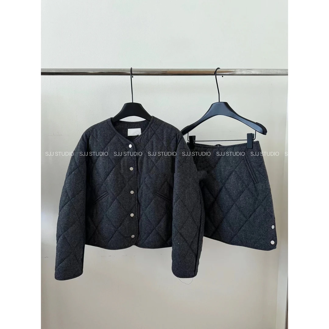 【娇娇私服订制】秋冬新款时尚小香风菱格棉服+半裙两件套10202#