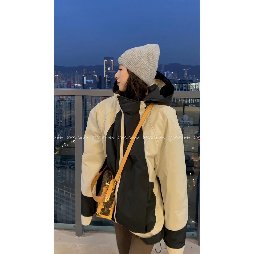 【娇娇私服订制】秋冬新款休闲撞色连帽斜拉棉服短外套06295#