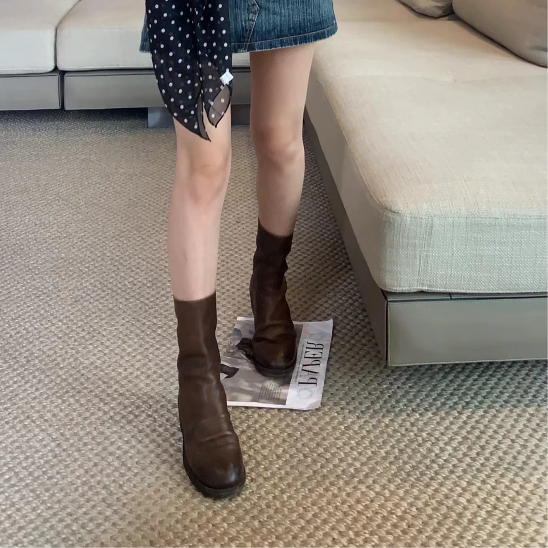 【娇娇私服订制】时尚复古英伦风粗跟短靴6868-3#