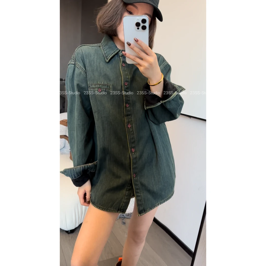 【娇娇私服订制】秋冬新款休闲百搭加绒加厚牛仔衬衫6302#