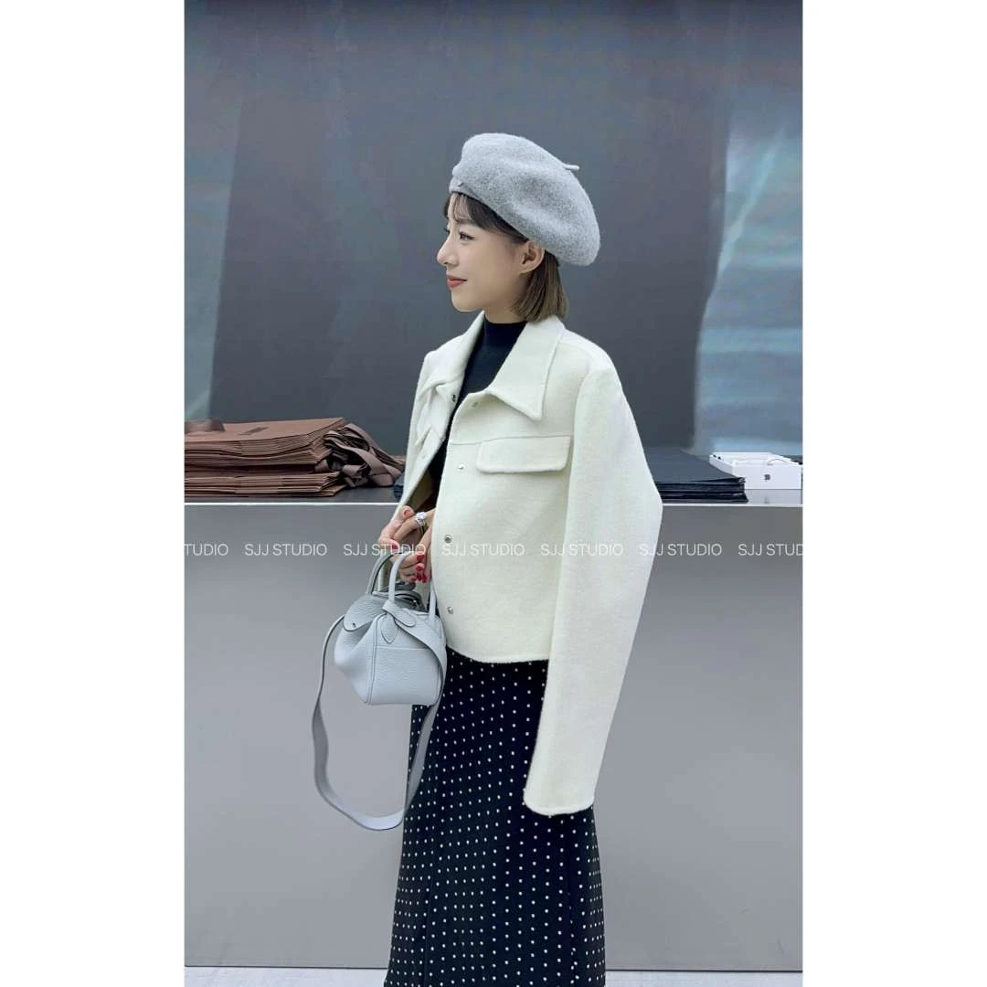 【娇娇私服订制】秋冬新款翻领排扣双面呢毛呢夹克短外套100203#