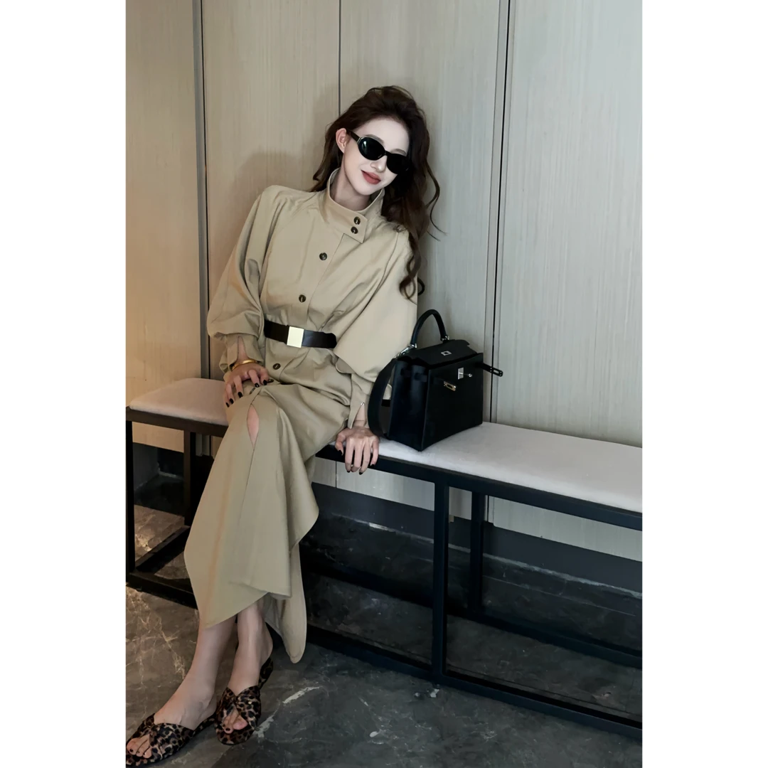 【娇娇私服订制】秋上新款省心穿搭立领长款风衣连衣裙82501#