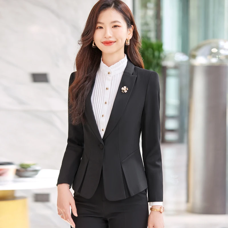 黑色西装外套女正装春秋高端女士酒店工作服职业西服套装工装