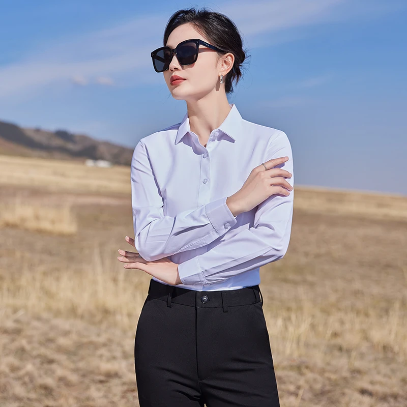 白衬衫女长袖职业气质面试正装工作服工装2025年春秋新款白色衬衣