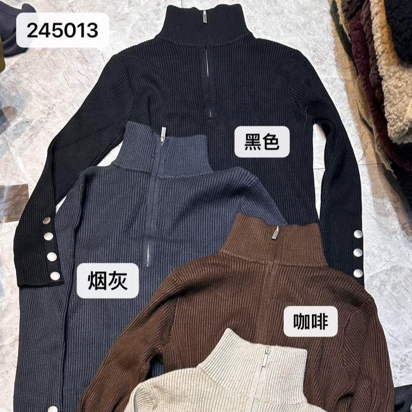 245013【薇语莎】冬季新款时尚百搭休闲拉链款高龄毛衣