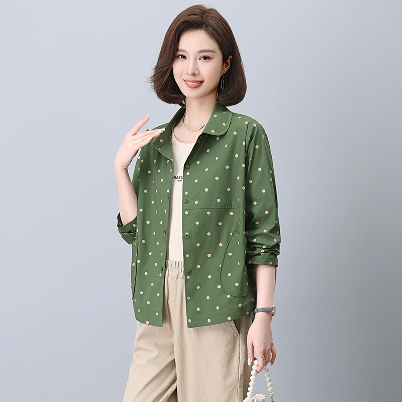 春秋长袖衬衫女2025新款中年妈妈洋气中长外套大码衬衣印花薄上衣