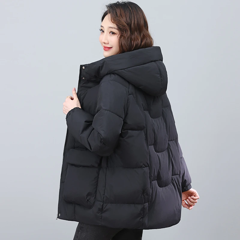 冬季羽绒服女中长款2024新款高端中年妈妈连帽白鸭绒气质保暖外套