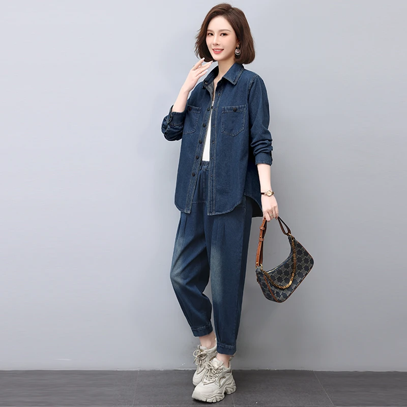 高端牛仔套装女春秋2025新款中年妈妈宽松气质减龄休闲薄款两件套
