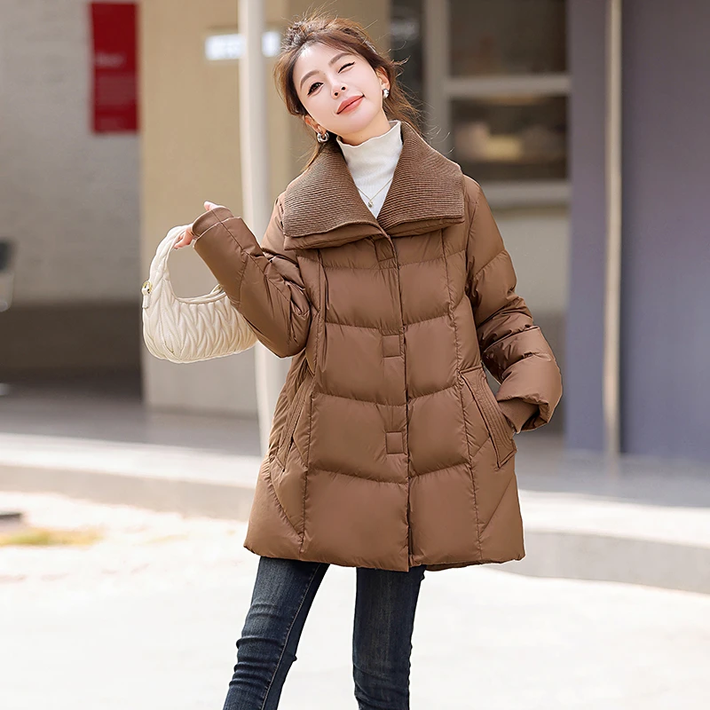 高端中长款羽绒服女冬季2024新款洋气设计感超好看翻领白鸭绒外套