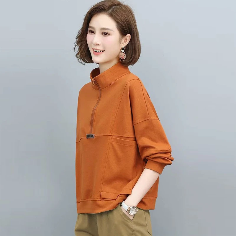 立领卫衣女春秋冬2025新款宽松大码套头中年妈妈洋气短款加绒上衣