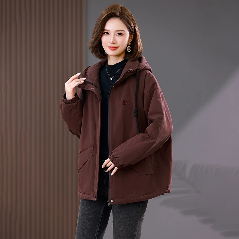 连帽派克服女冬季2025新款妈妈宽松大码休闲加绒加厚保暖棉服外套