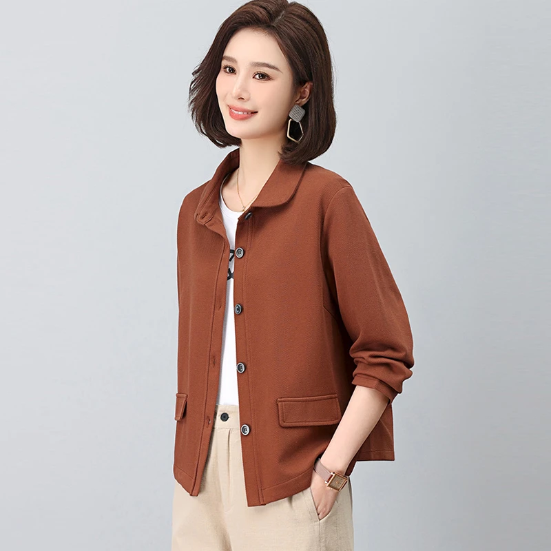 纯棉衬衫外套女春秋2025新款中年妈妈宽松休闲减龄短款上衣薄外套
