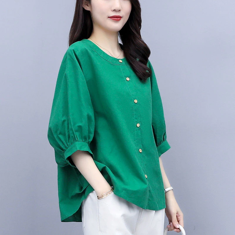 棉麻上衣女2025夏季新款圆领短袖小衫亚麻半袖时尚宽松休闲T恤潮