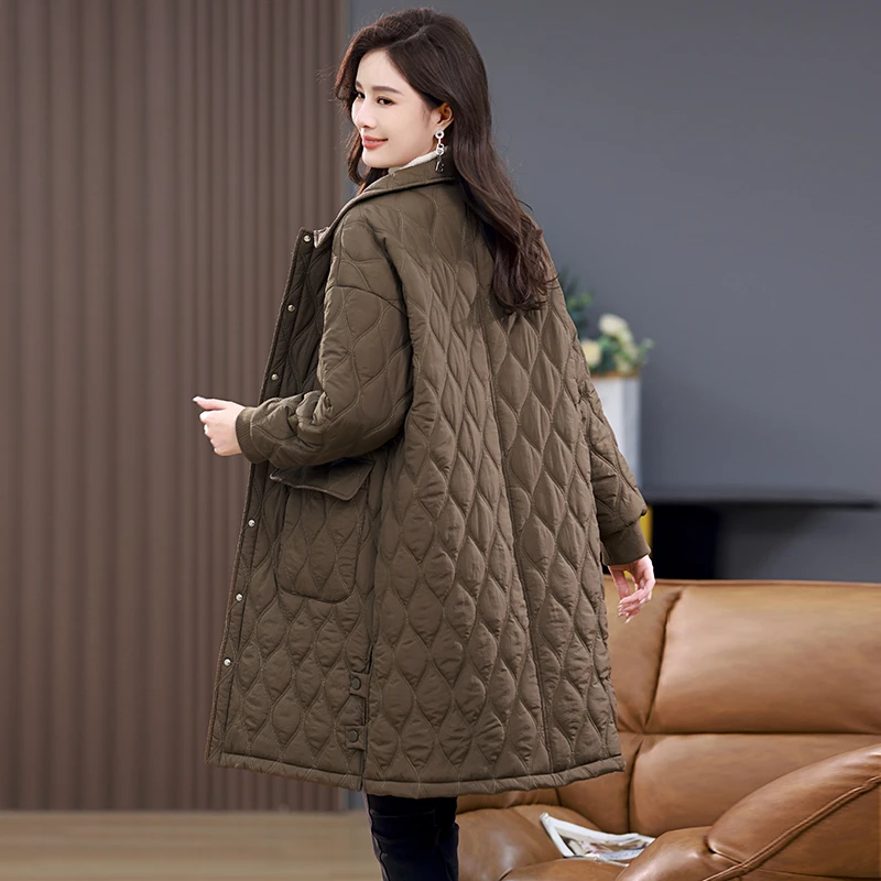 棉衣女中长款2025新款冬季中年妈妈大码宽松夹棉加厚翻领棉袄外套