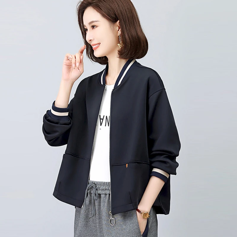 短款棒球服外套女春秋2025新款大码宽松显瘦妈妈休闲开衫长袖上衣