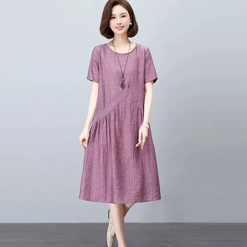 薄款连衣裙女2025夏季新款高端小个子中年妈妈气质宽松显瘦中长裙