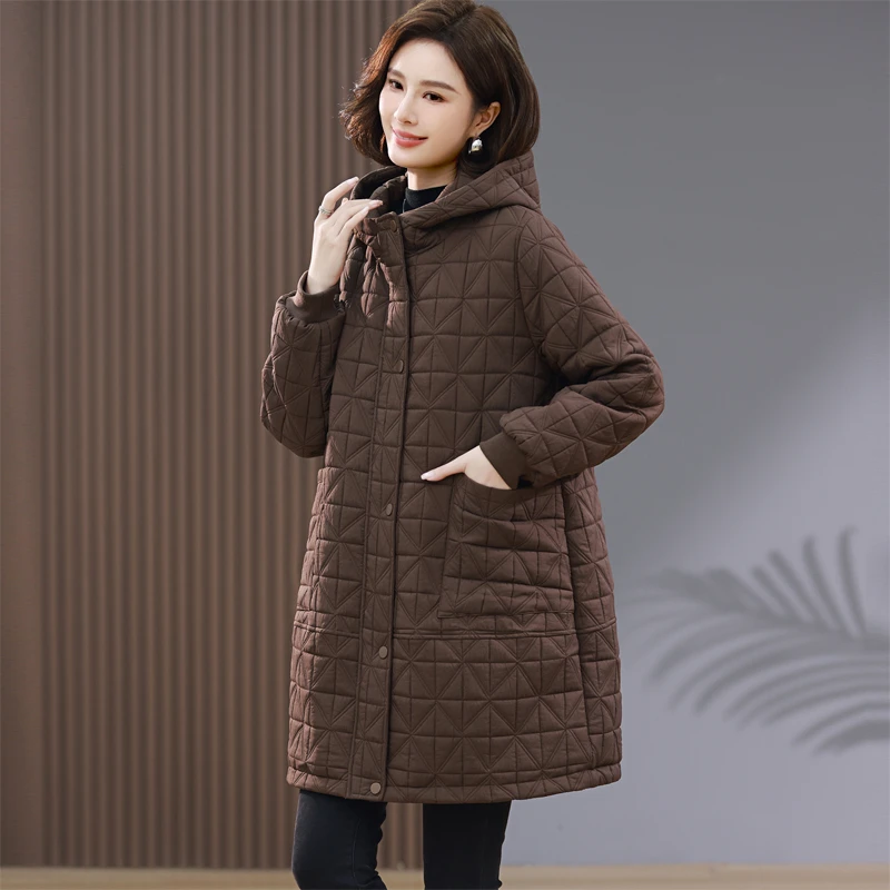 大码夹棉加厚棉服女中长款冬季新款妈妈200斤宽松胖MM棉衣袄外套