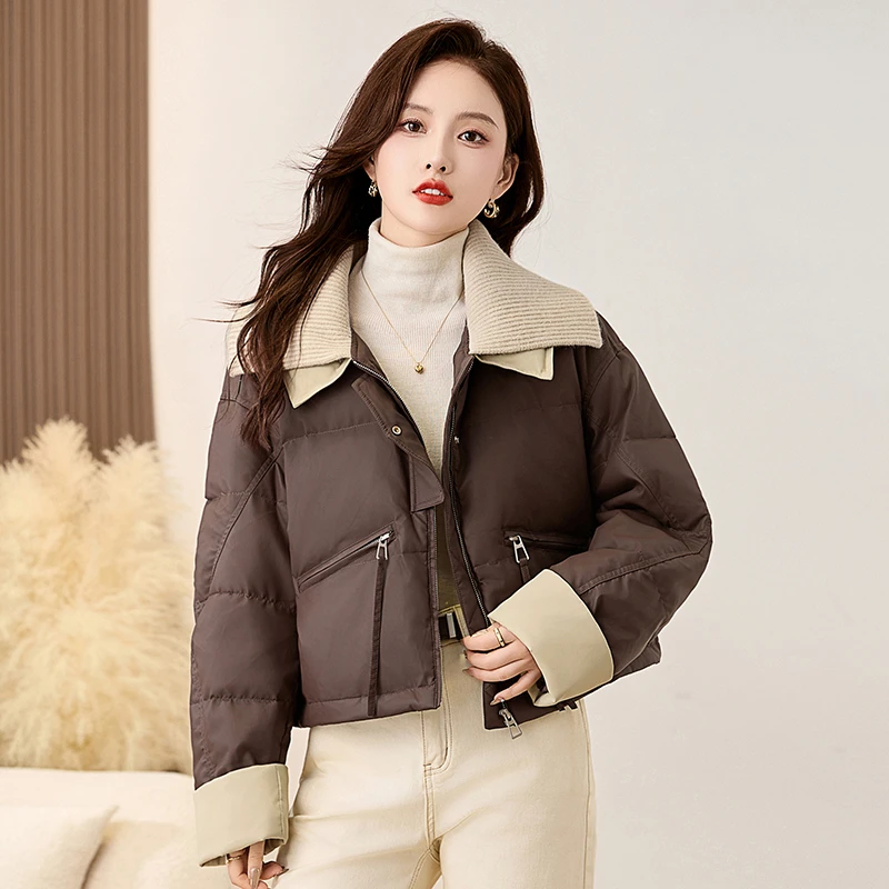 皮衣女pu皮羽绒服冬季2025新款短款爆款高端洋气小个子白鸭绒外套