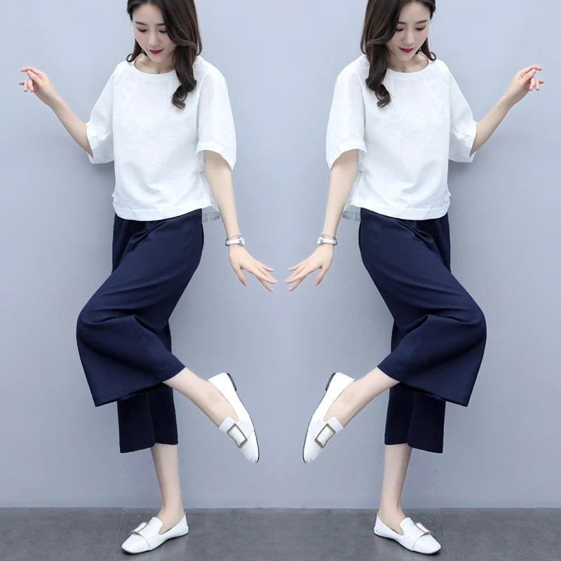 棉麻套装女夏2025新款洋气减龄休闲亚麻阔腿裤宽松妈妈两件套大码