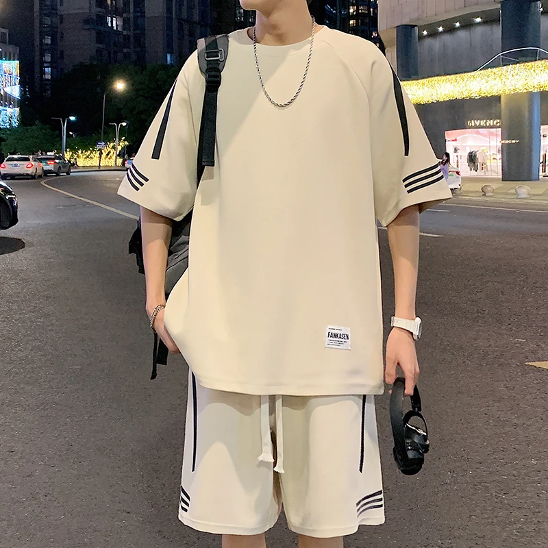 青少年2025新款夏季短袖短裤时尚薄款运动服套装夏天爆款痞帅整套