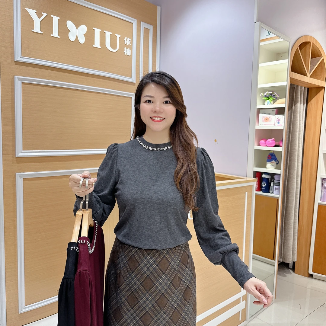 时尚气质上衣 5-5531秋冬加薄绒修身显瘦淑女长袖棉T恤/长58厘米