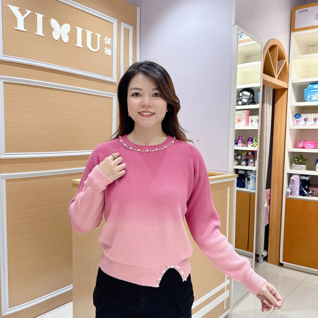 高档淑女不起球毛衣5-56588时尚百搭上衣圆领个性镂空