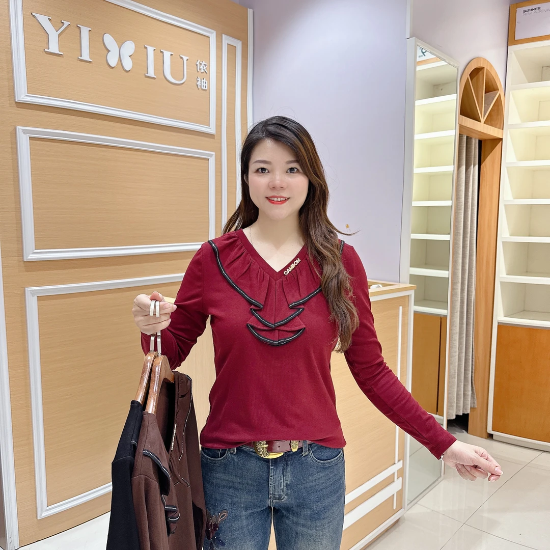 淑女气质上衣5-68793/2846/2912时尚百搭秋冬长袖女人味V领