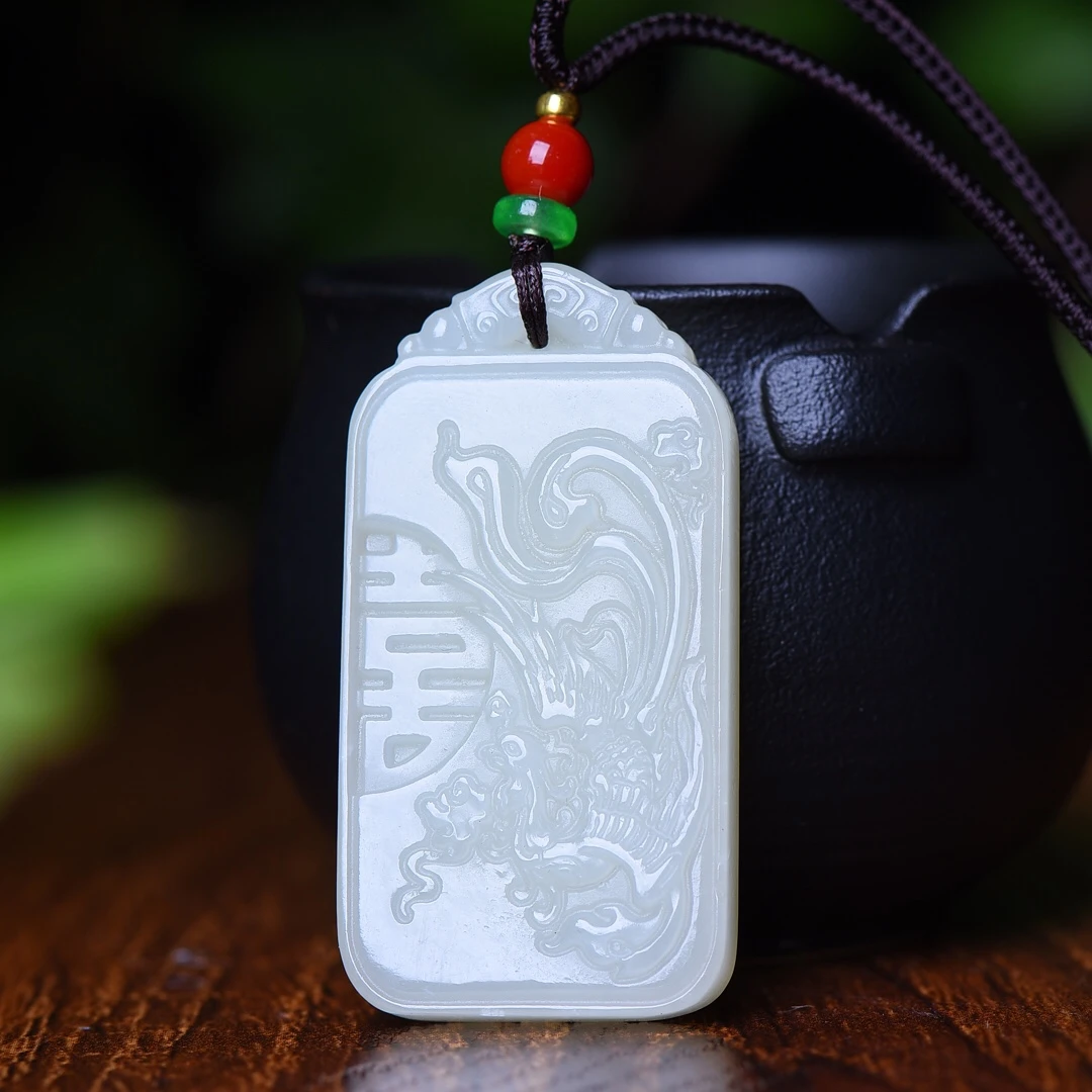天然和田玉龙凤呈祥挂坠优雅高贵吉祥如意雕刻龙凤对挂件牌子吊坠