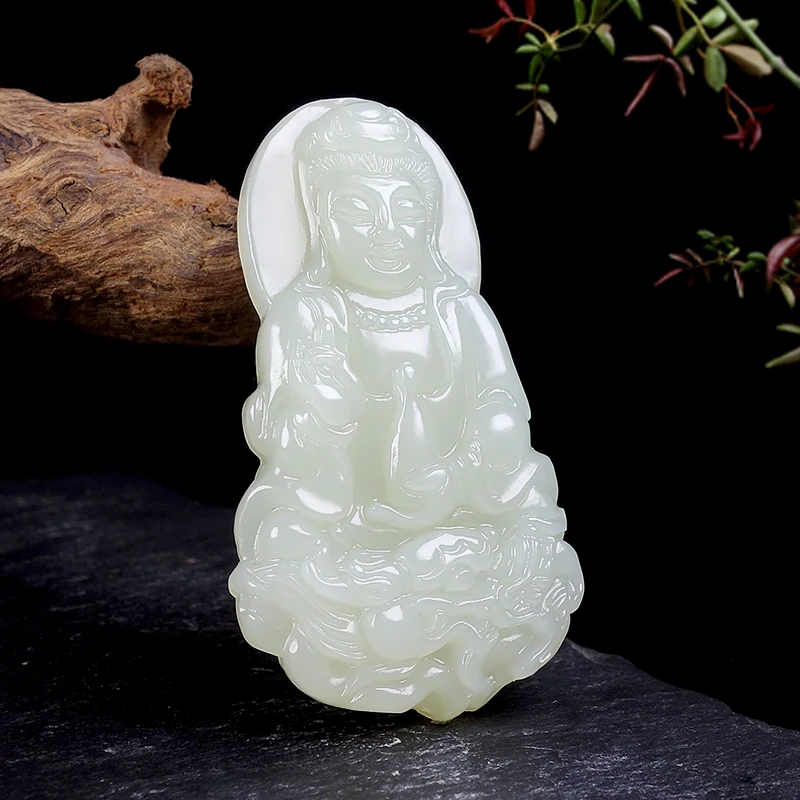 御龙观音38好物天然和田玉观音吊坠男款玉石观音菩萨玉佩玉坠送