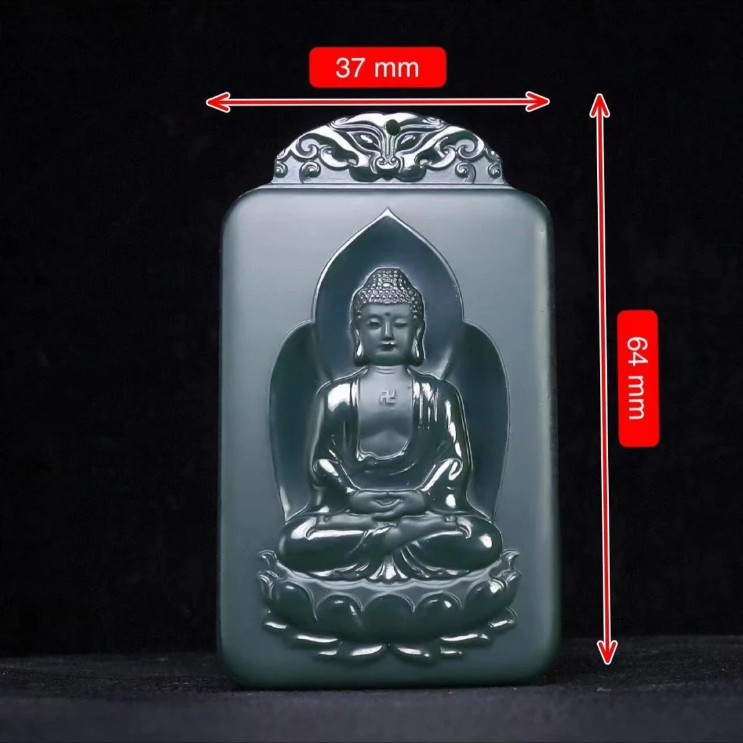 大日如来青玉细料莲花佛羊猴本命佛守护神挂件玉坠双面工六字真言