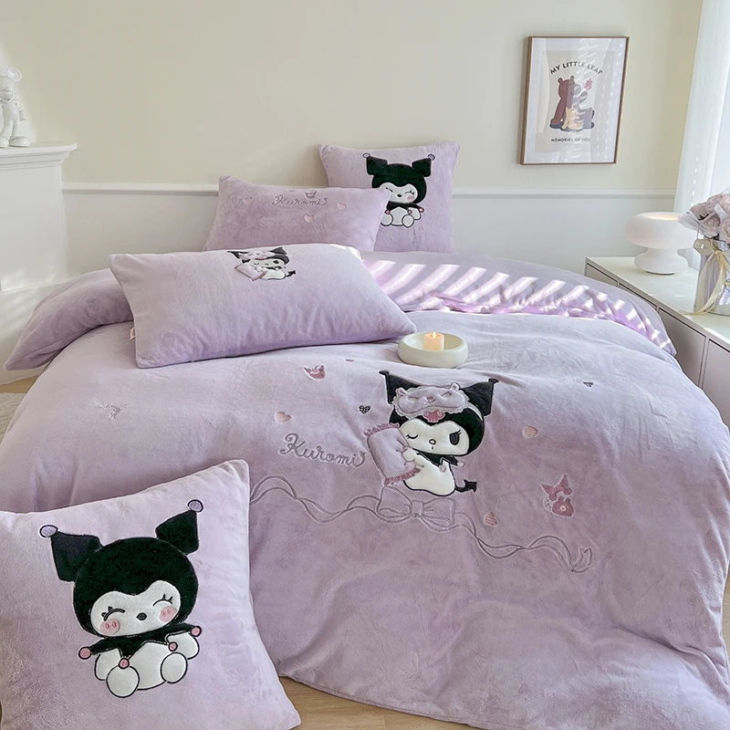 清！晚安库洛米 A类加厚牛奶绒不掉毛卡通款重工刺绣套件