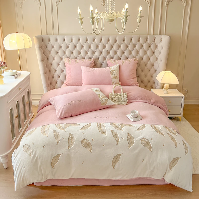 清!金羽满堂 A类全消光加厚牛奶绒三四件套 不掉毛无静电不跑被