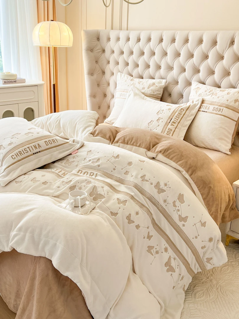 月渡烟波 A类全消光加厚牛奶绒三四件套 不掉毛无静电不跑被