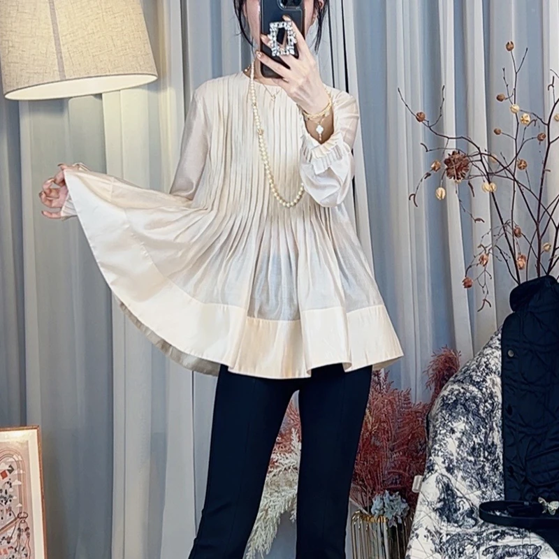 首秀【风琴褶皱】25早秋新款气质显瘦时尚百搭百褶长袖衬衫女1355