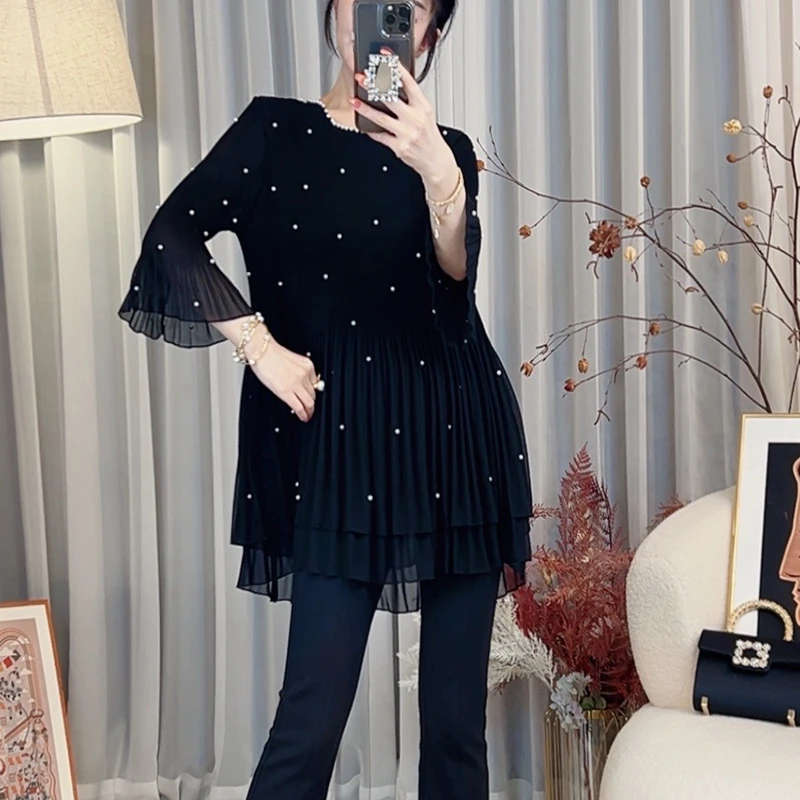 首秀【满天星褶皱】2025夏季爆款新款洋气衣服女气质短袖女上衣1262