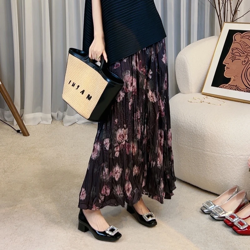 首秀【莫奈睡莲】夏季时尚设计感休闲气质高腰显瘦垂感半身裙 -1171