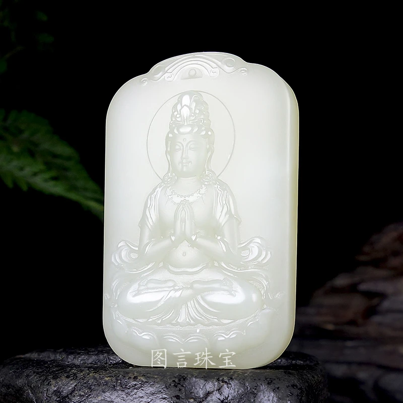 天然和田玉大气时尚精美吊坠山水观音玉佩手工精雕挂件多样性发货