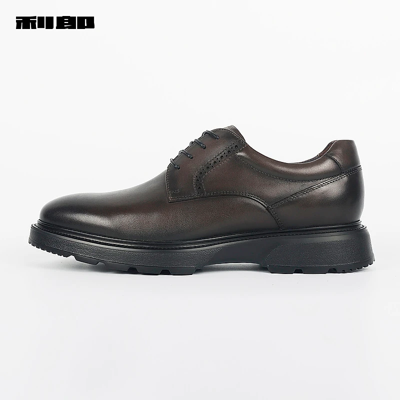 利郎官方 正统皮鞋男2024秋复古休闲男士圆头舒适系带男士德比鞋