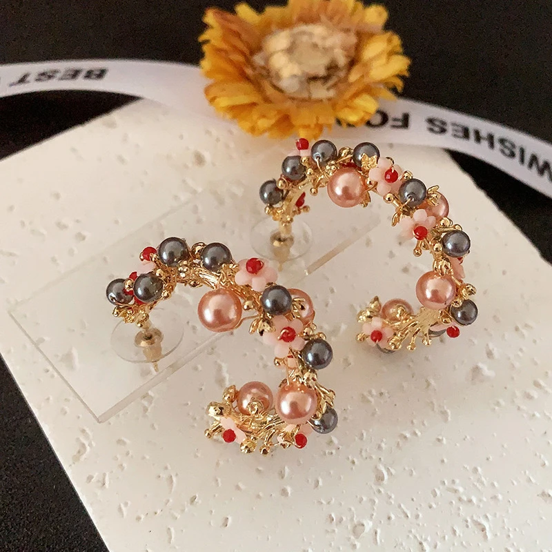 铜合金合成锆石耳饰 【MissYang】小众手工缠绕设计感甜美耳圈 A095