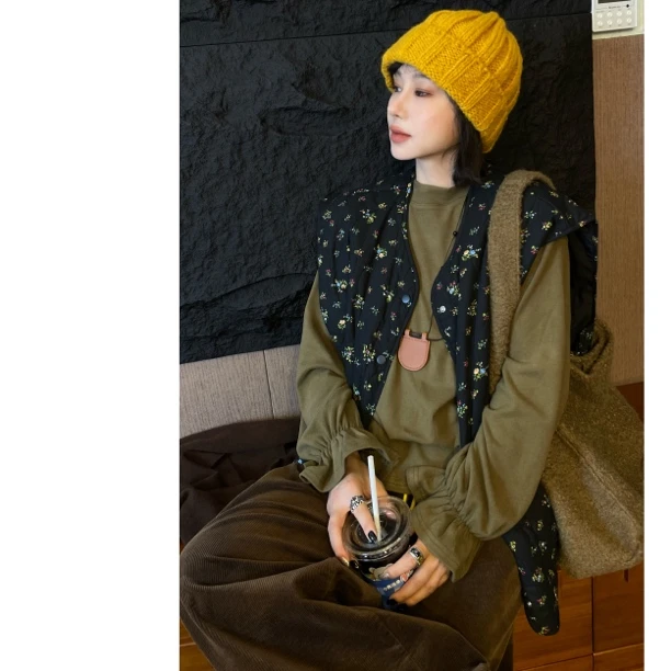 HY1987复古小众日韩宽松花型棉服马甲百搭时尚设计感小众