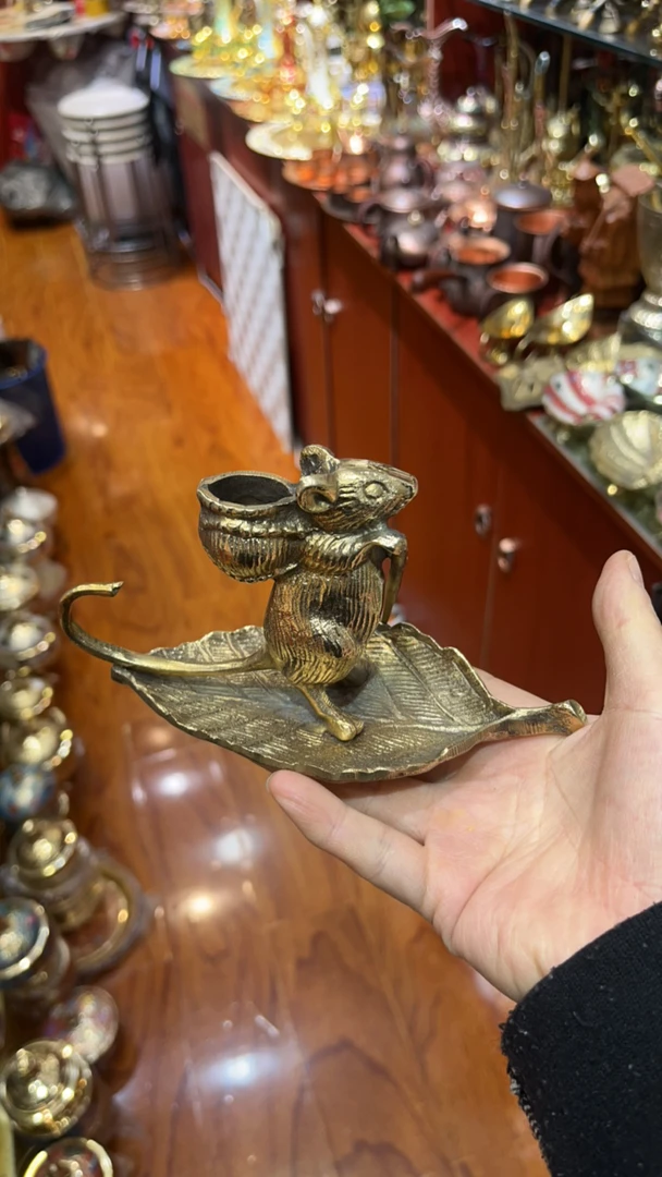 长16高8鼠来宝巴基斯坦铜雕蜡烛台手工纯铜摆件