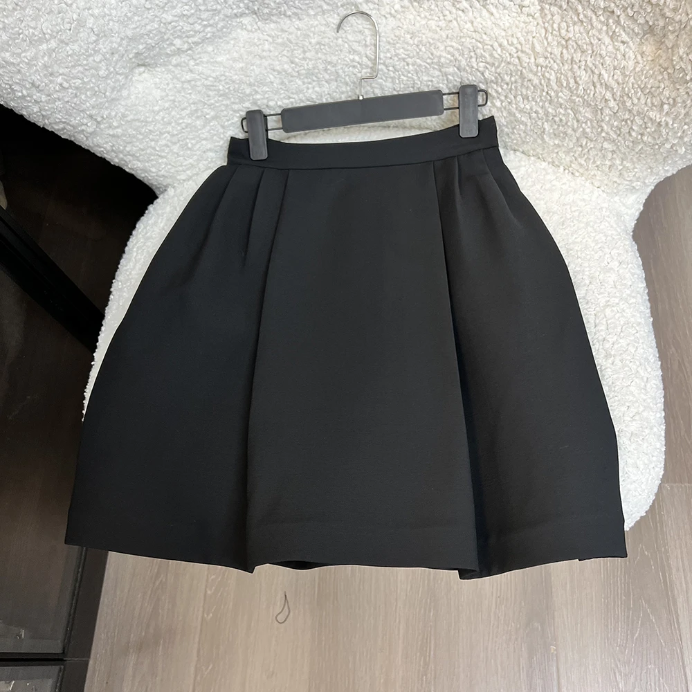 黑色丝-毛-花苞半裙半身短裙