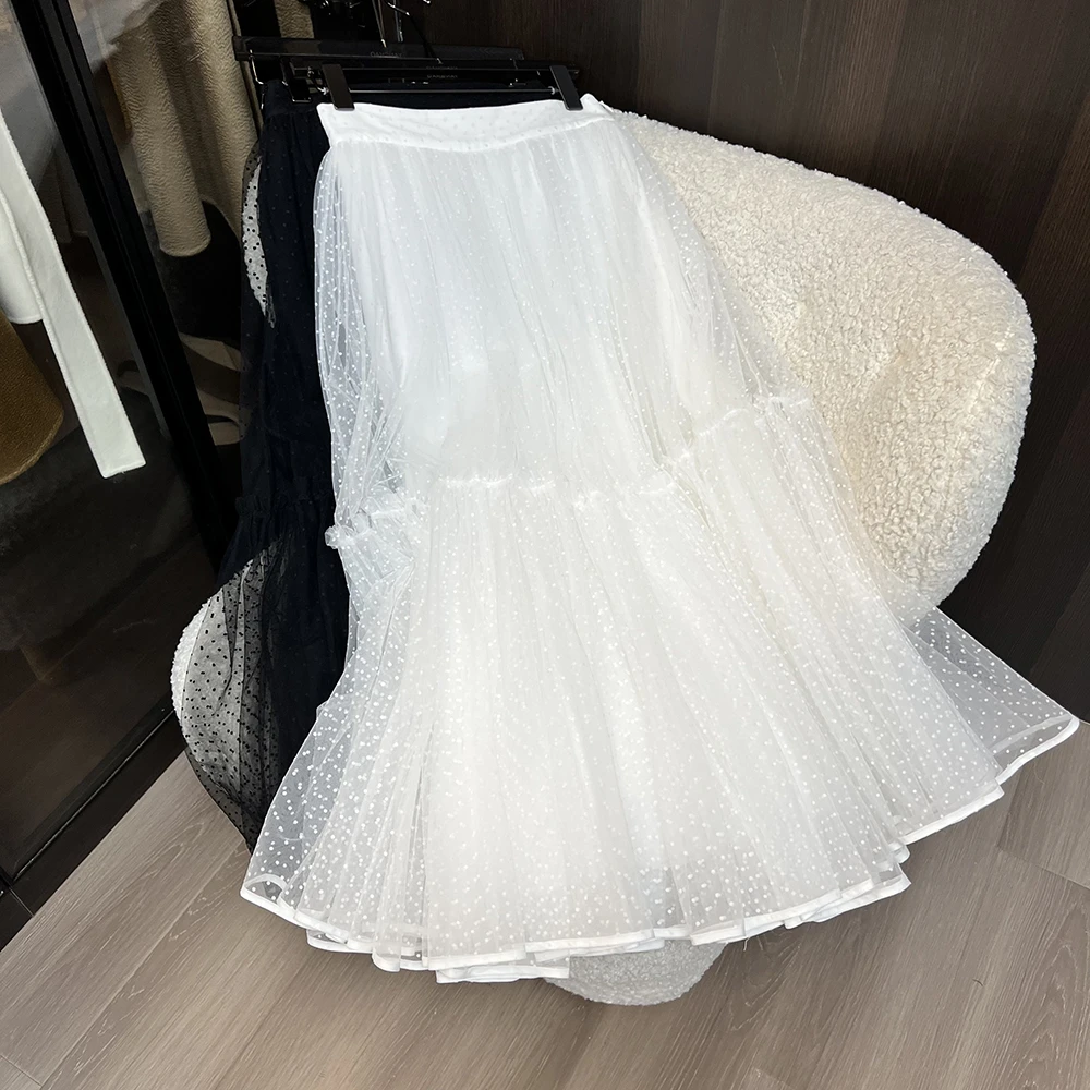 慕溢-黑白色波点纱裙半身裙