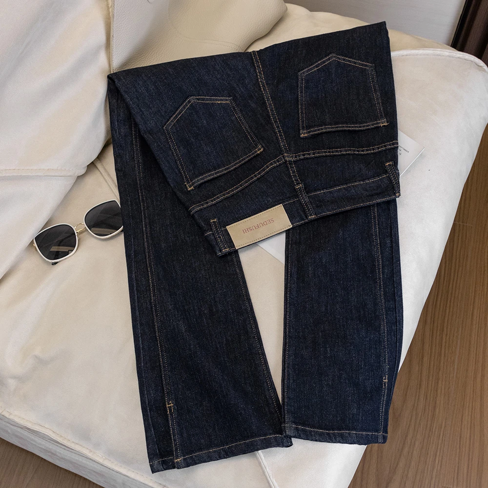 838N丹宁蓝微喇牛仔裤女夏新款高腰九分直筒喇叭裤子薄款小个子