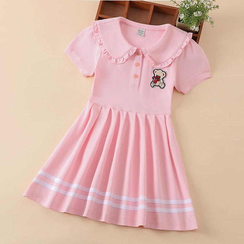 女童连衣裙夏装儿童学院风裙子2024新款洋气女孩娃娃领短袖公主裙