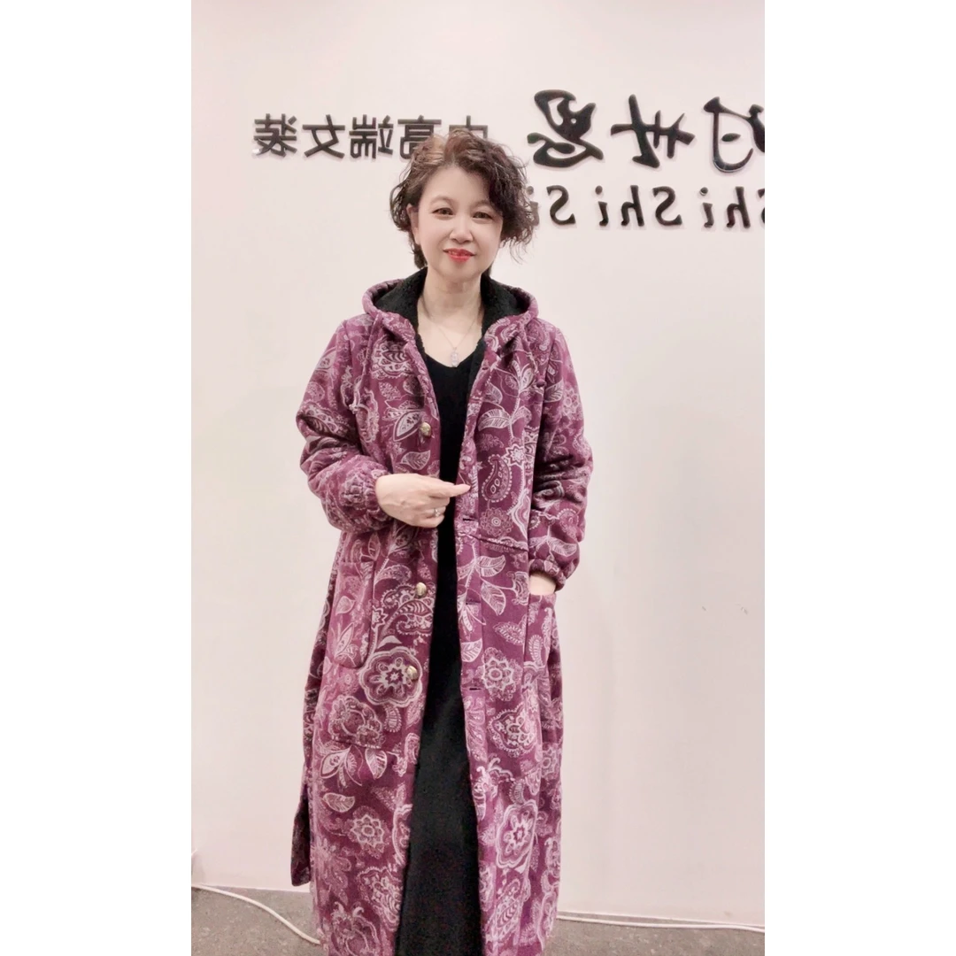 [时世思]女秋冬季新款宽松显瘦大气休闲百搭颗粒绒长款时尚外套