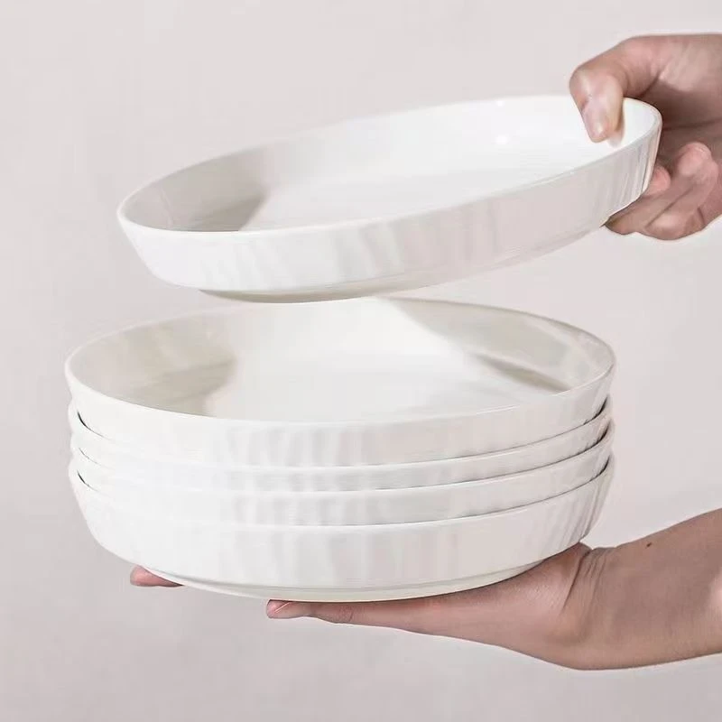 纯白7英寸新款琉璃盘子菜盘家用ins风高颜值陶瓷深盘 水果盘