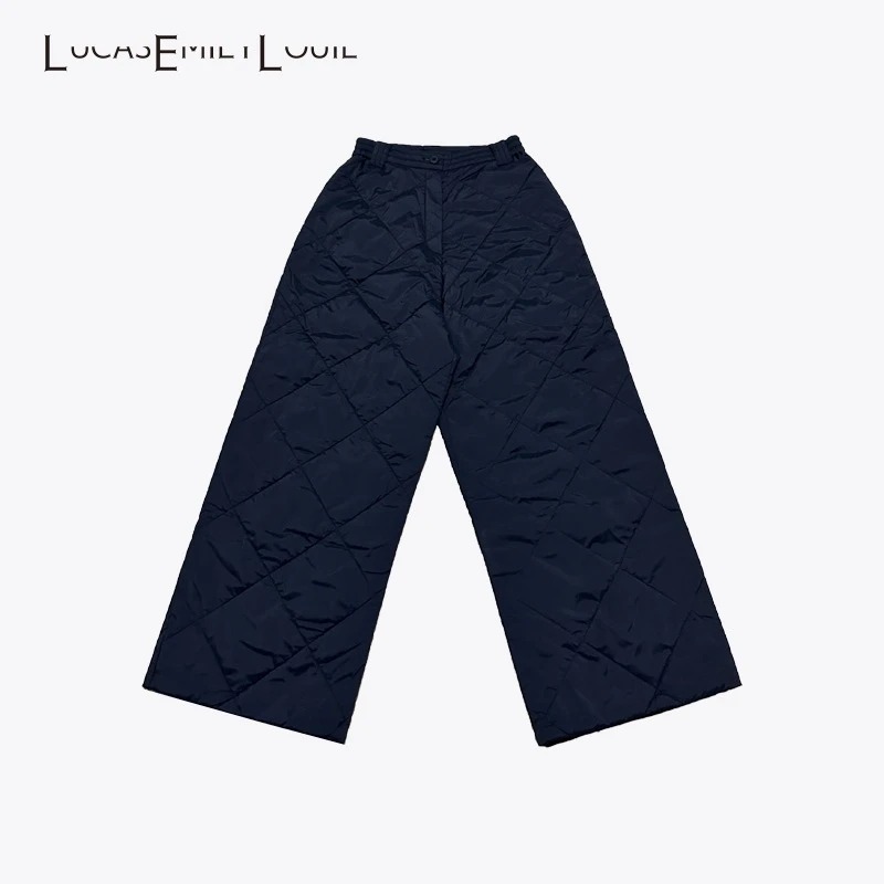 LUCASEMILYLOUIE 秋冬简约高级感松紧腰保暖阔腿菱格棉裤2311034