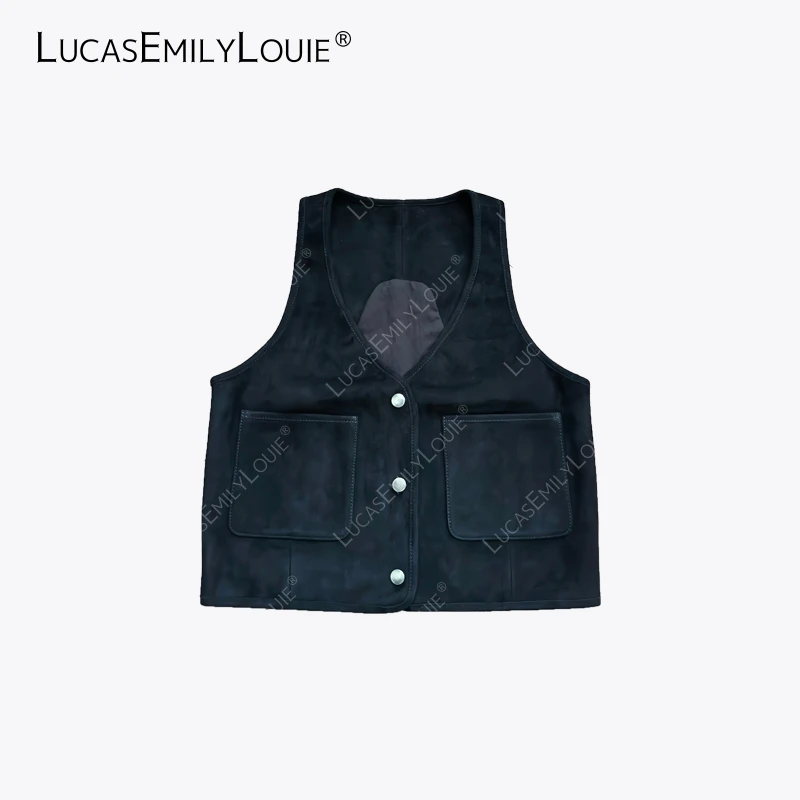 LUCASEMILYLOUIE 复古休闲风土耳其山羊绒皮双口袋马甲2410441